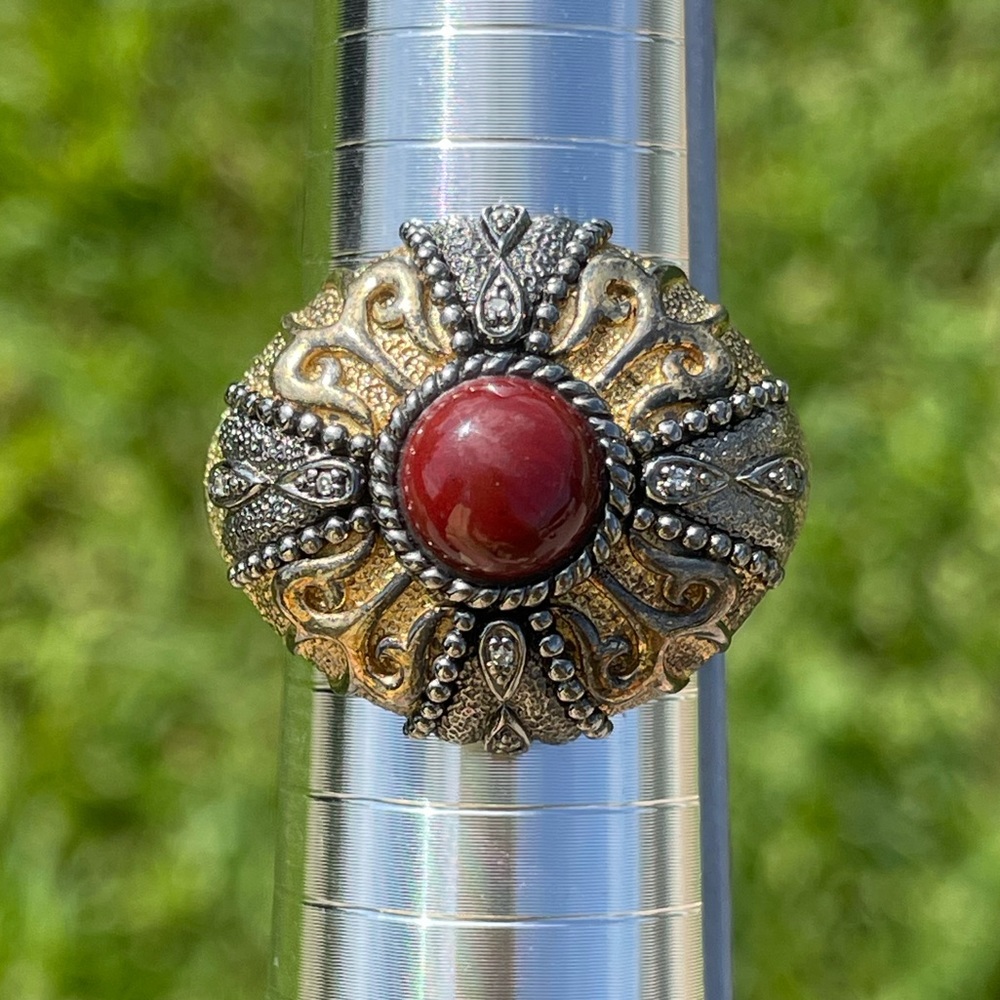 Vintage Carnelian 925 Silver Vermeil Gold Tone Dome Ring Size 10